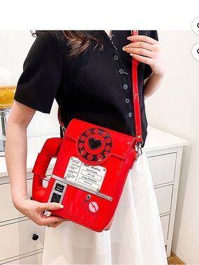 Red Telephone Bag Crossbody | Retro Novelty Statement Purse Party Handbag